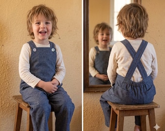 Gray Overall Cotton Jumpsuit Unisex Pants Pockets Kids Outfit Boy Girl Retro Romper Summer Vacation Costume Easter Birthday Beach Blue Denim