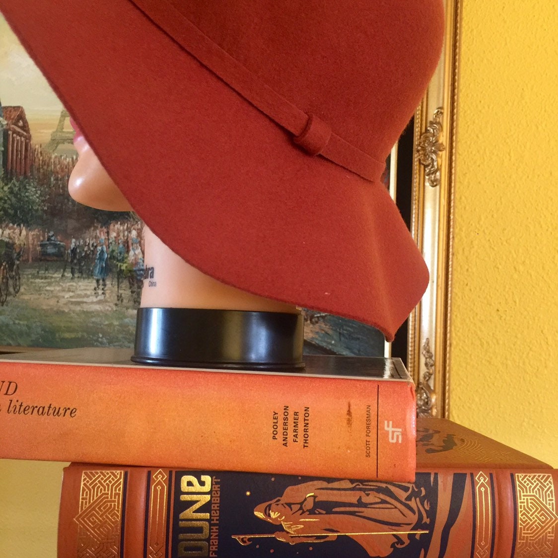 Wool Felt Floppy Hat Autumn Winter Round Orange Dark Green  display picture 2