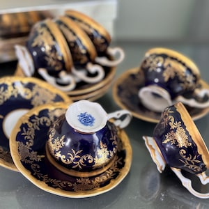 Echt Kobalt Weimar Porcelain Coffee Cups Cobalt Blue Gold Ornate
