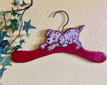 Wooden Clothing Hanger Dog Dalmatian Puppy Pet Handmade Display Kids Room Girl Boy Closet Animal Wall Art Red Cartoon Character Novelty Gift