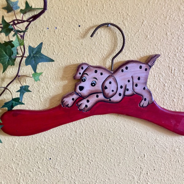 Wooden Clothing Hanger Dog Dalmatian Puppy Pet Handmade Display Kids Room Girl Boy Closet Animal Wall Art Red Cartoon Character Novelty Gift