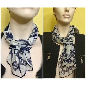 Four Leaf Clover Lucky Irish Silk Necktie Geometric Oblong Sheer Scarf Blue White Abstract Fashion Head Wrap Celtic Knot Gift Wedding