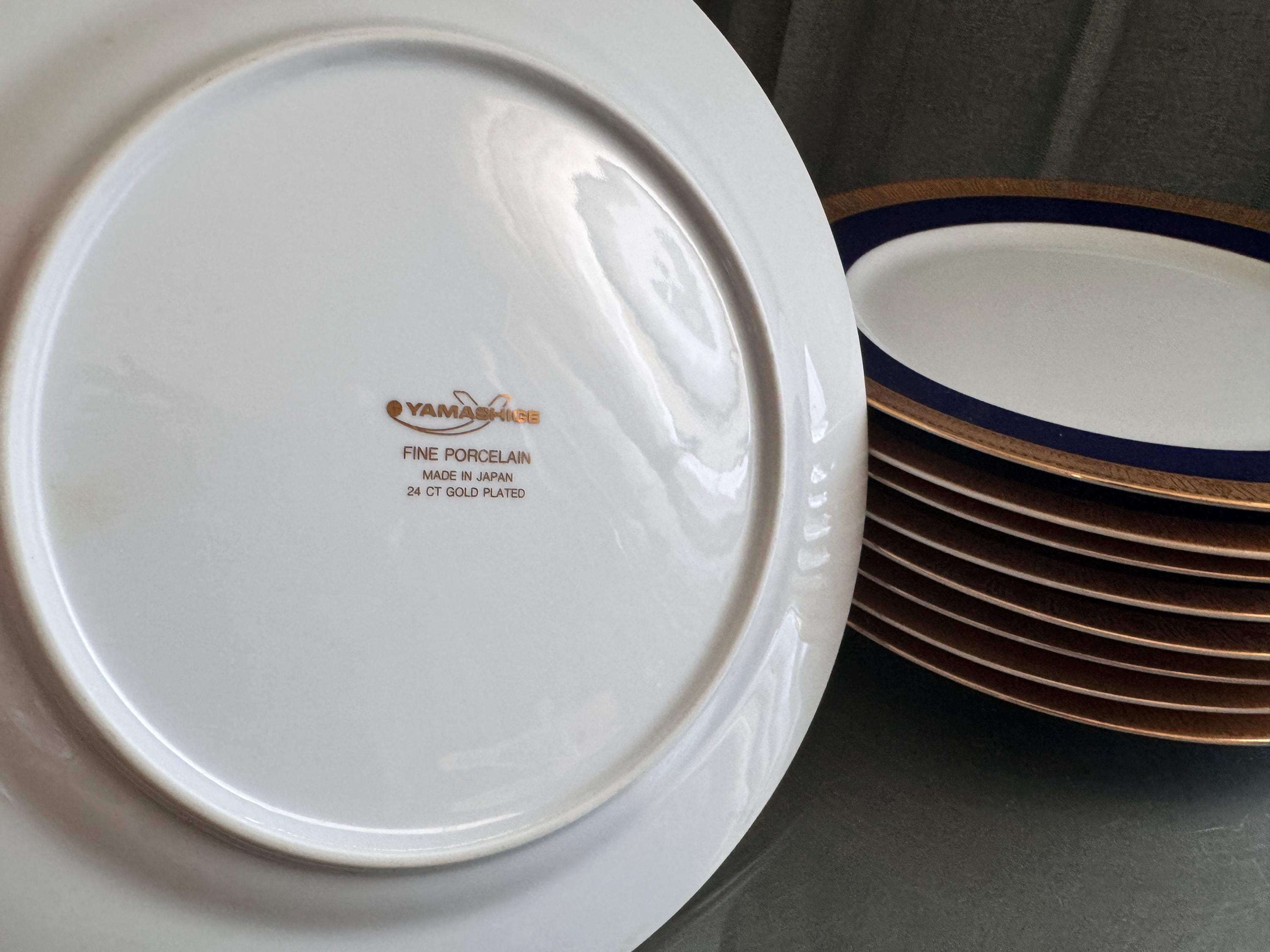 Cobalt Blue 24K Gold Dinner Plates Salad Bowls YAMASHIGE Japan