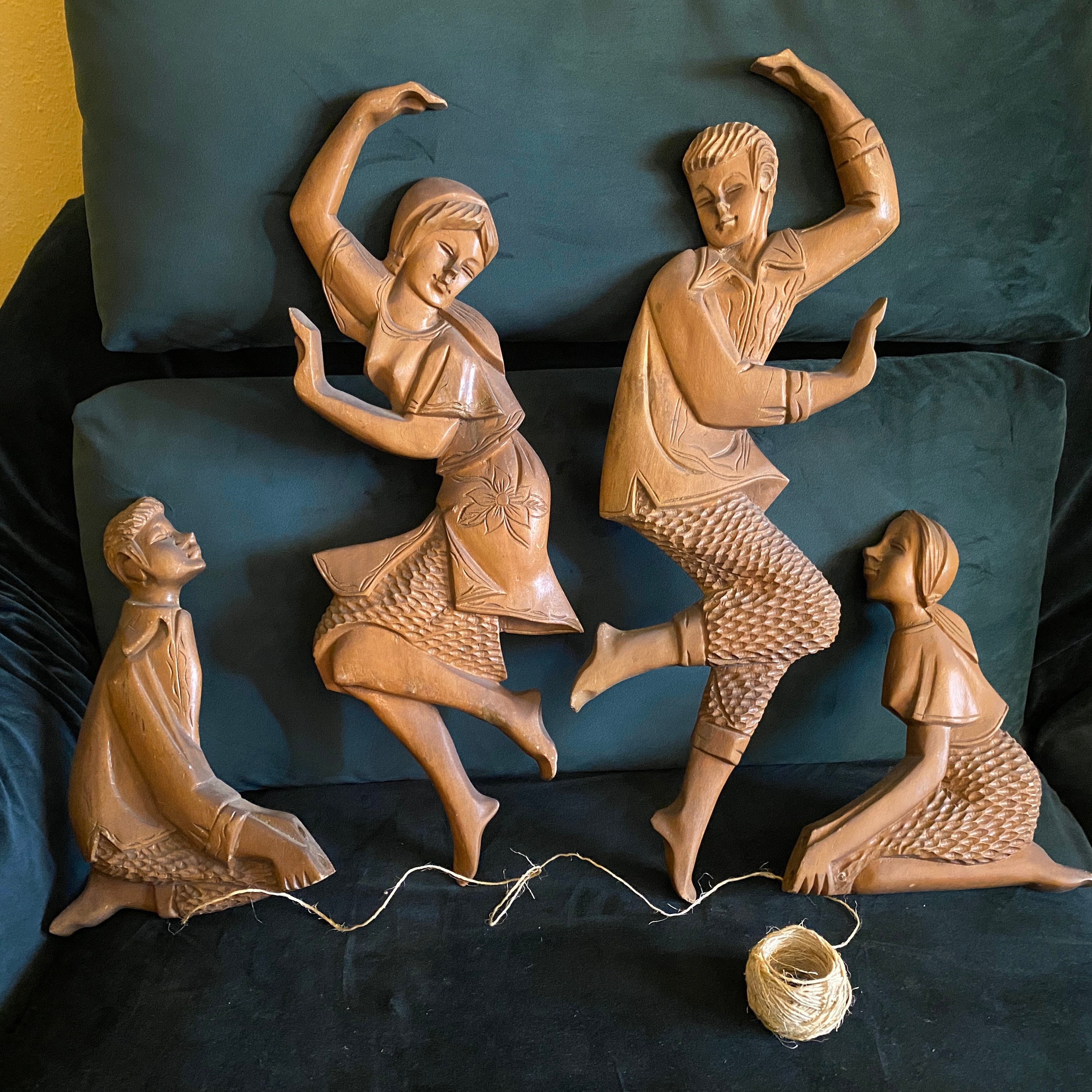 Philippines Folk Art Wood Carved Wall Hanging Tinikling Dance Girl