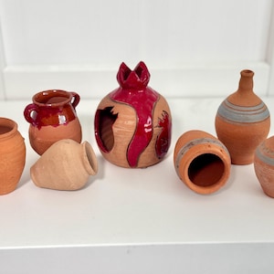 Pomegranate Armenian Pottery Small Ceramics Clay Thrown Pots Urn Terracotta Miniature Ethnic Art Display Traditional Rustic Country Cottage