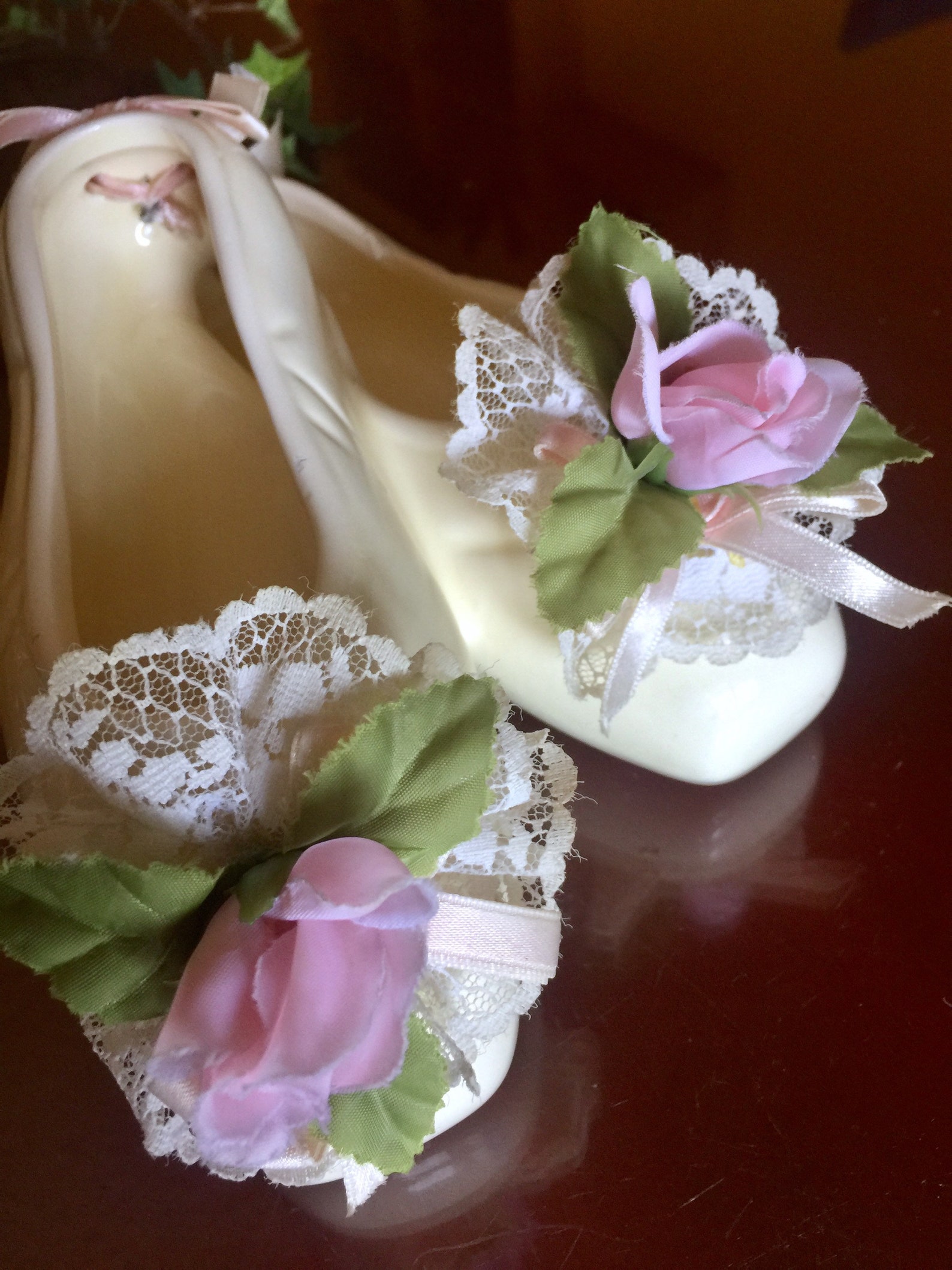 ballerina shoes ceramic rose lace victorian wall art decor ballet dance teacher gift birthday girl memorabilia pink ribbon hangi