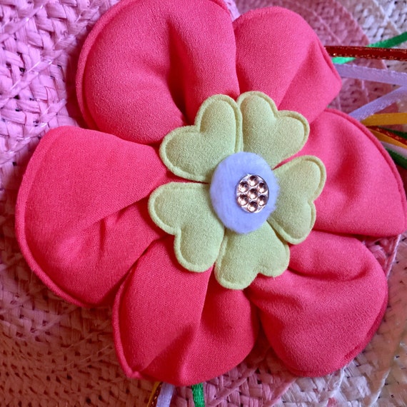 Girls Floral Pink Paper Straw Sun Hat Baby Girls … - image 2