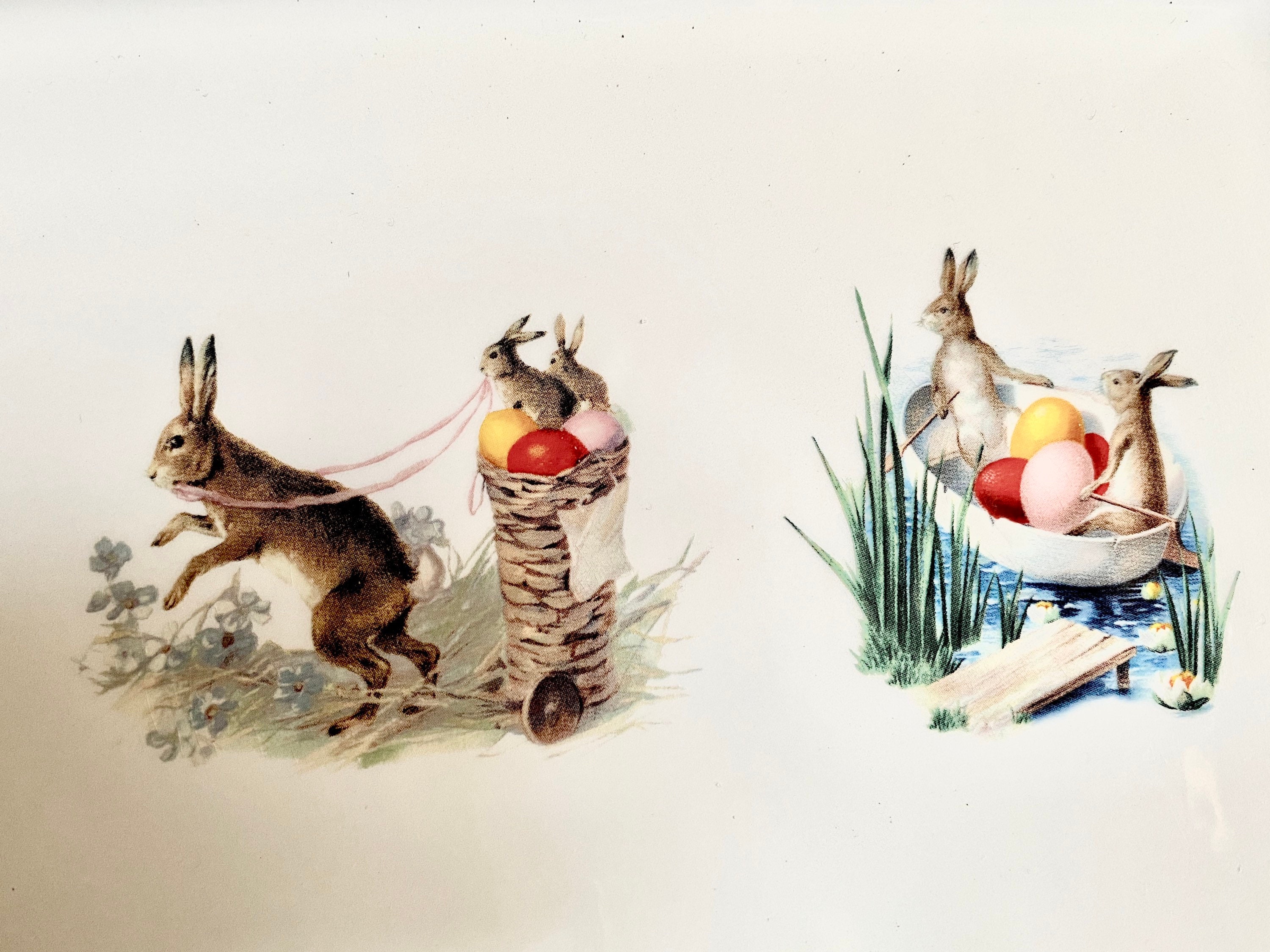 Easter Dinner Set, Ceramic Bunny Rabbit Platter, Barn Animal Party Table Decor, Appetizer Snack Dish Serving Eggs Cheese Tray Farmhouse Kitchen