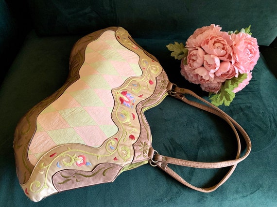 Floral Embroidery Purse Satin Silky Fabric Canvas… - image 7