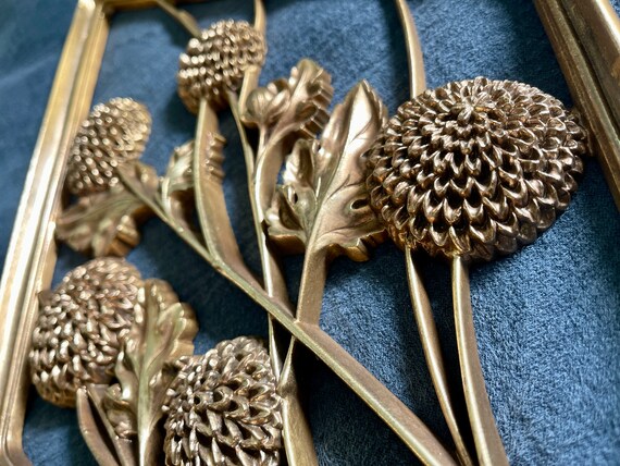 Syroco 1960s Wall Plaque Antique Gold Rose Flowers Open Cut