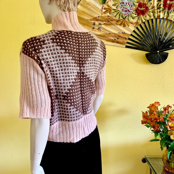 Dusty Rose Pink Knitted Woven Jacket Mohair Crop … - image 4