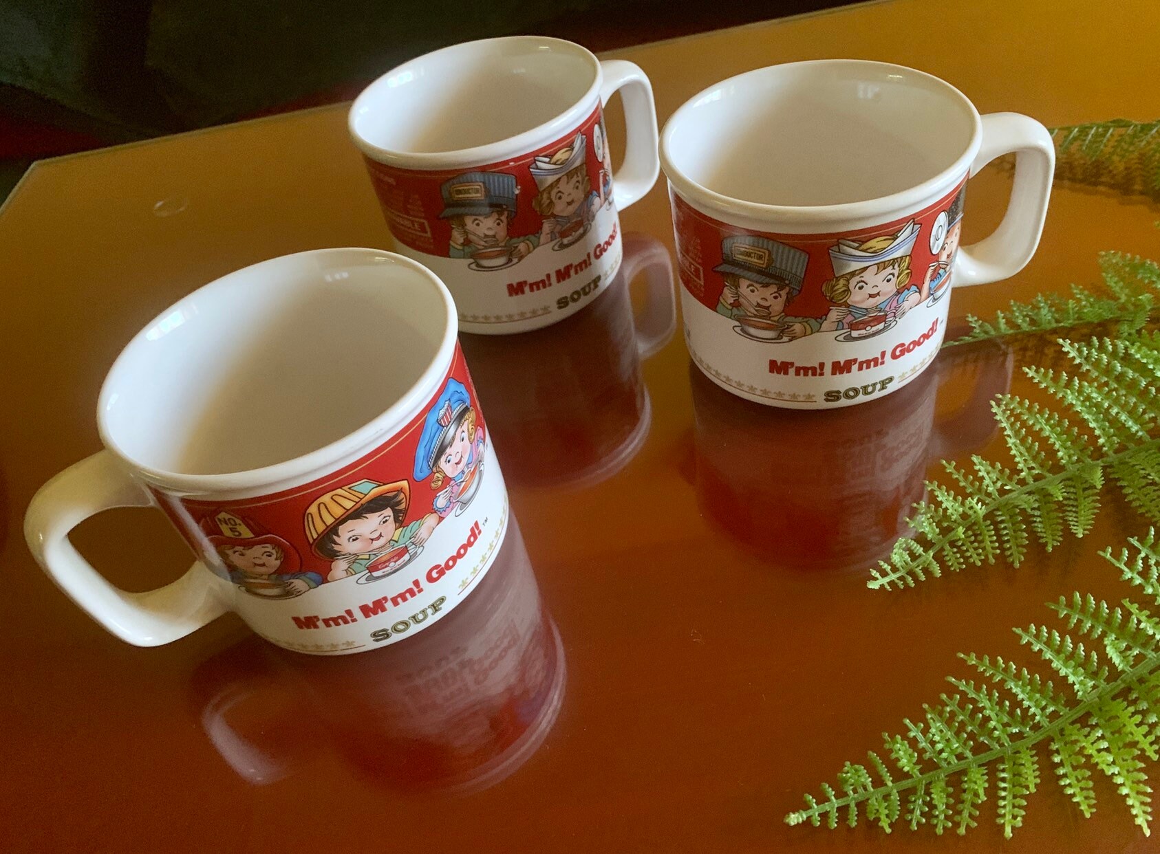 CAMPBELL 1990 SOUP KIDS MUGS RED & WHITE SET OF 4 CHILDREN COOKING