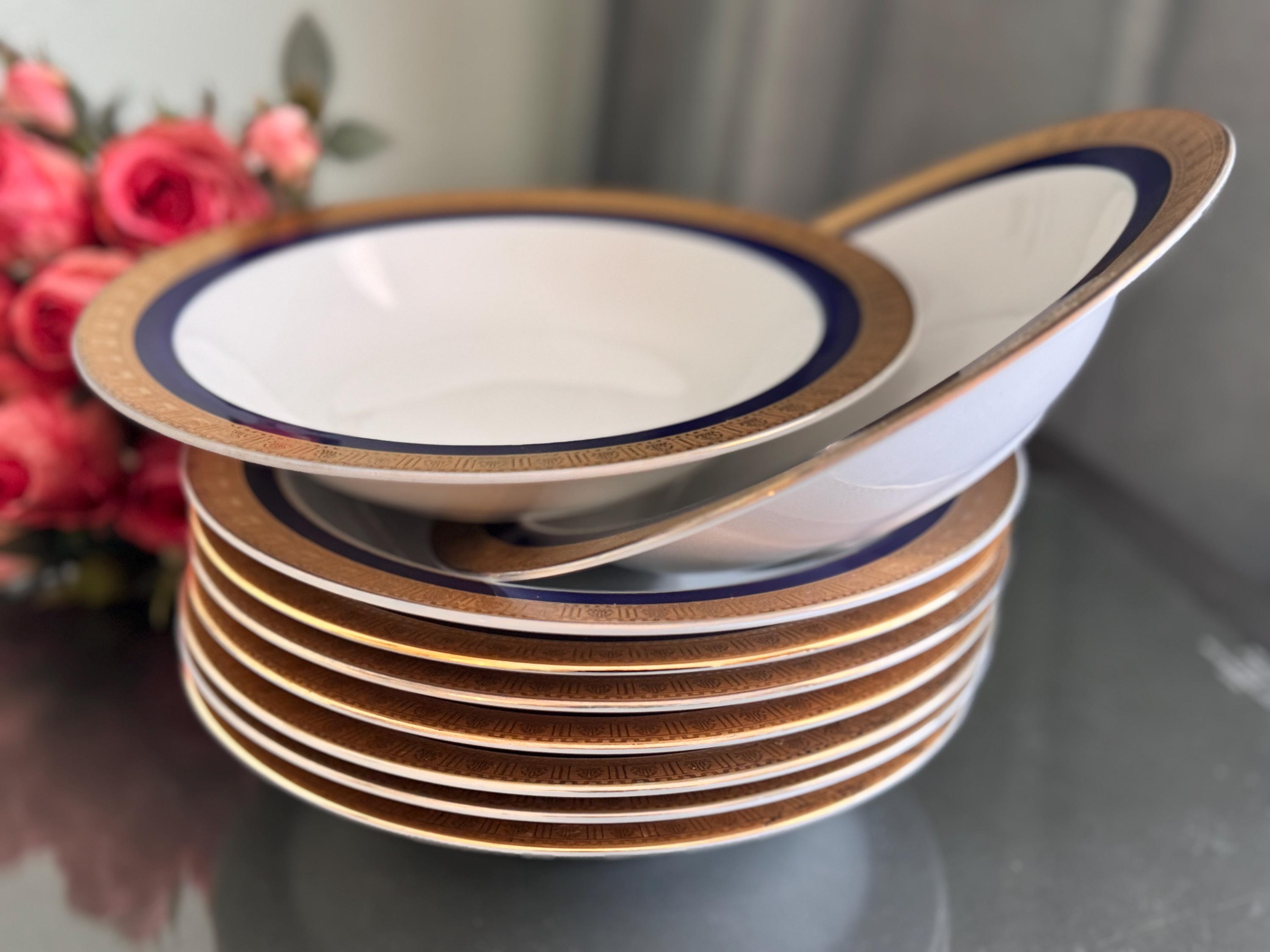 Cobalt Blue 24K Gold Dinner Plates Salad Bowls YAMASHIGE Japan