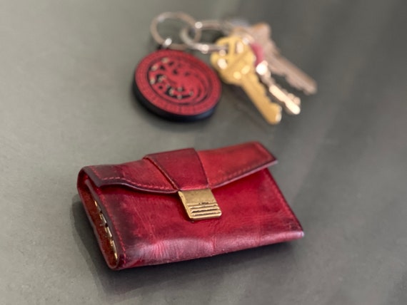 Red Caribou Hide Leather Key Pouch Wallet Brown C… - image 2