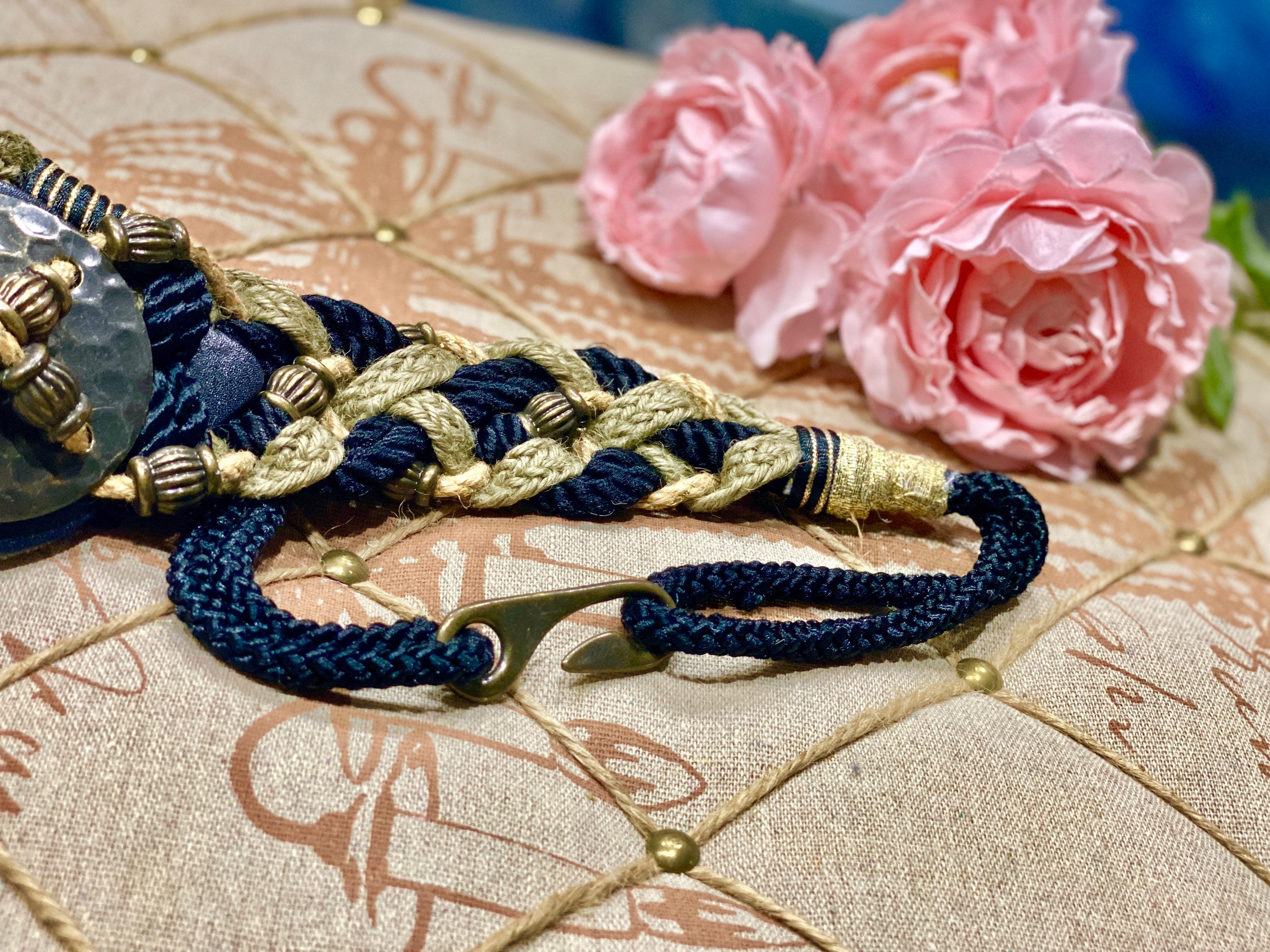 Hammered Medallion Macrame Belt Renaissance Costume Hand 