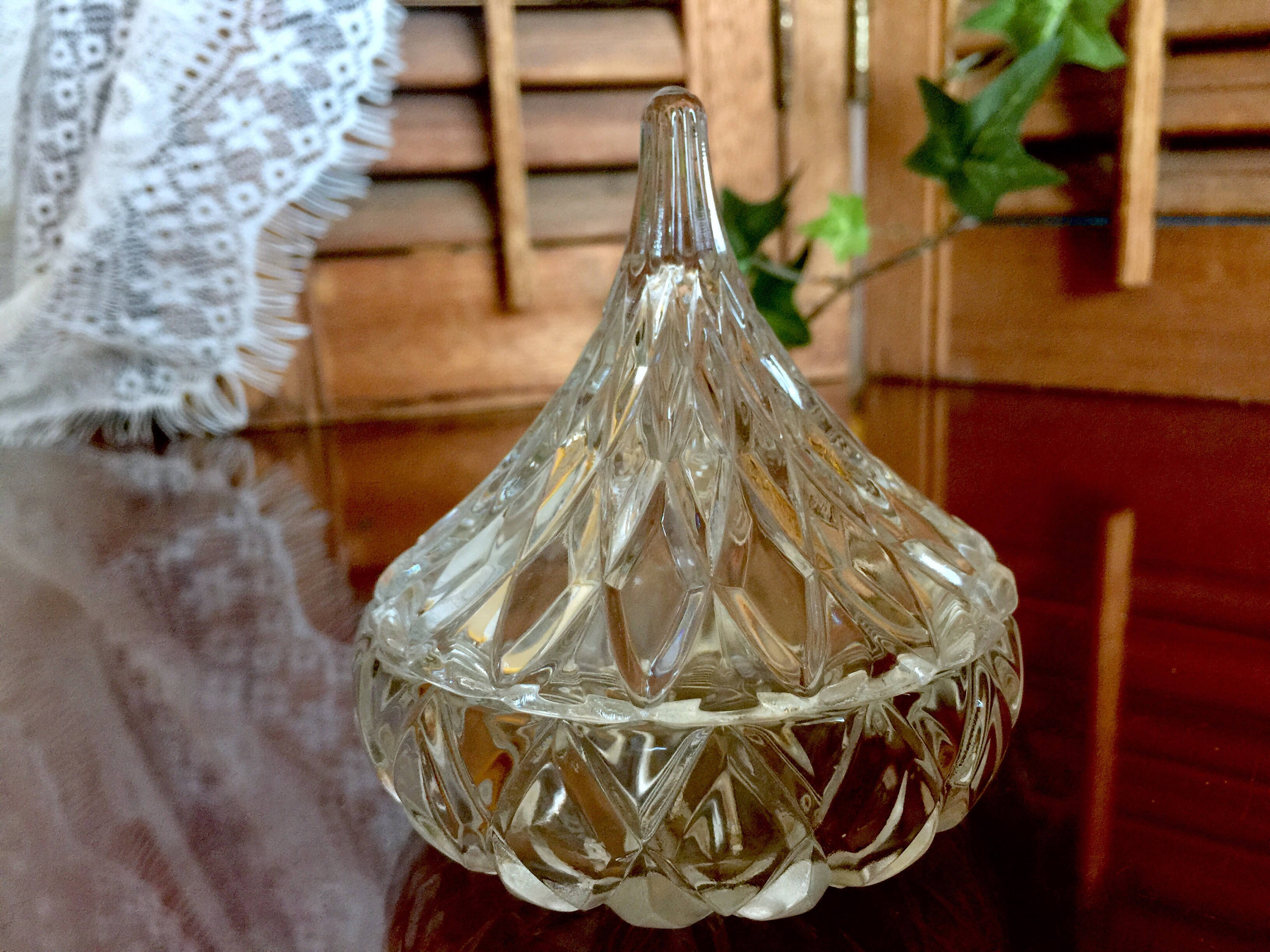 Lead Crystal Bowl Finial Lid Jewelry Holder Jar Hershey Kiss Etsy