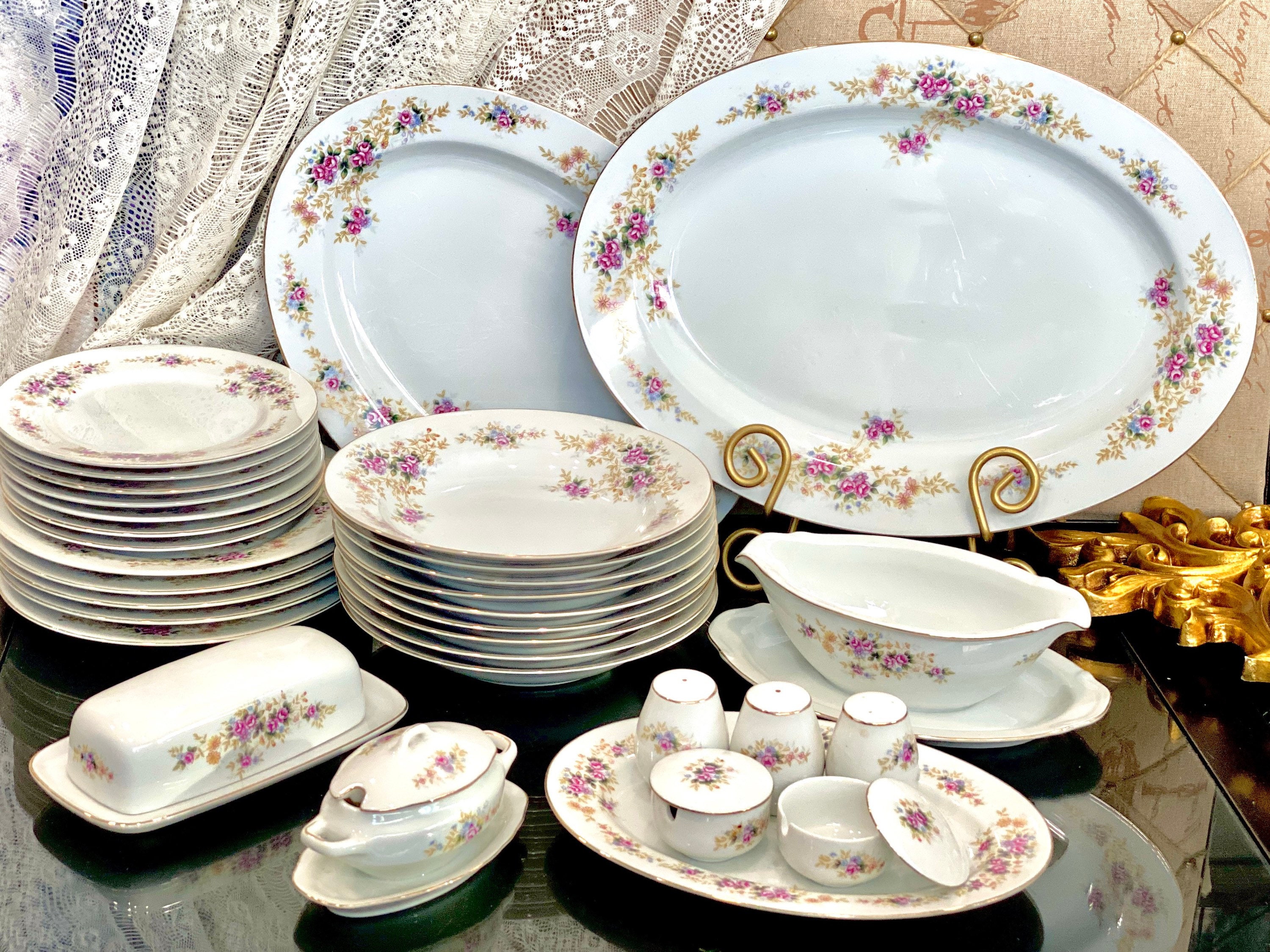 Rosa Rosen Japan Porzellan Speiseteller Blumen