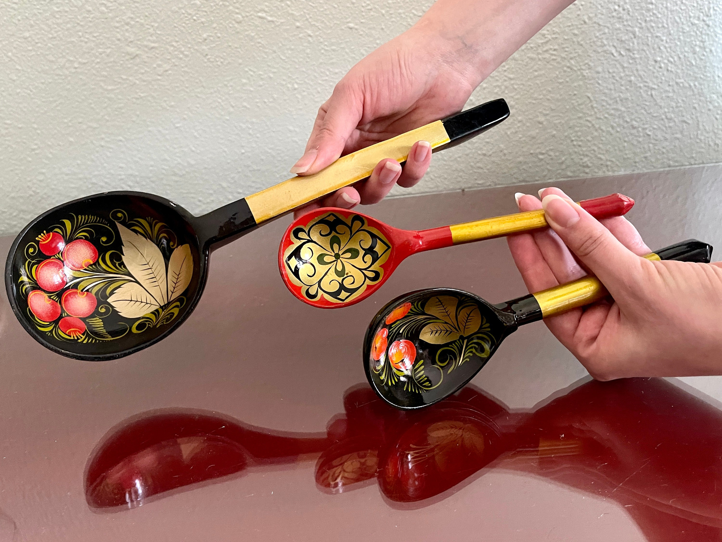 Khokhloma Russian Wooden Spoon Strawberry Decorative Traditional