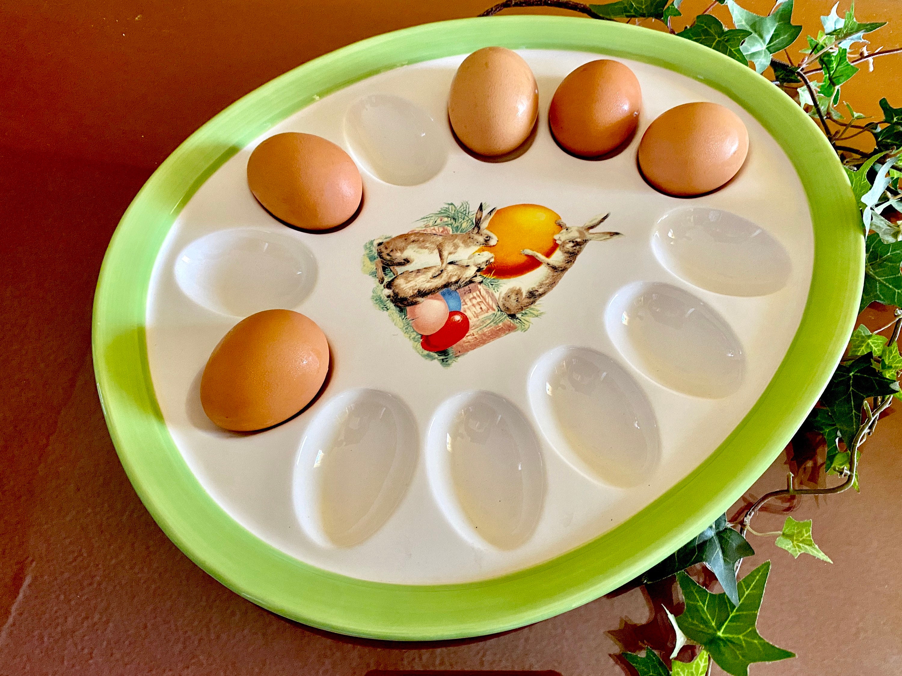 Easter Dinner Set, Ceramic Bunny Rabbit Platter, Barn Animal Party Table Decor, Appetizer Snack Dish Serving Eggs Cheese Tray Farmhouse Kitchen