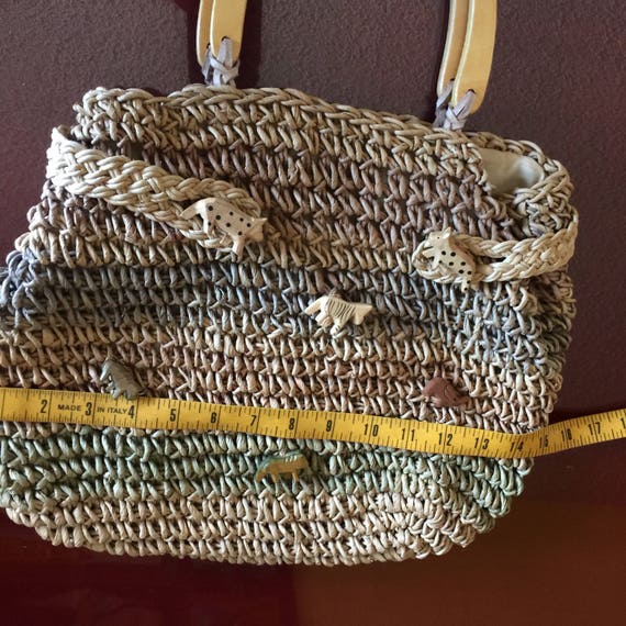 Safari Straw Purse Basket Weaved Animal Wooden Ha… - image 6