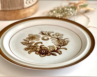 Abendessen Servierplatte Braun Monterrey Steinzeug Floral Teller Runde Steingut Japan 70er Jahre Ofen zu Tisch Platte Midcentury Küchenregal Dekor