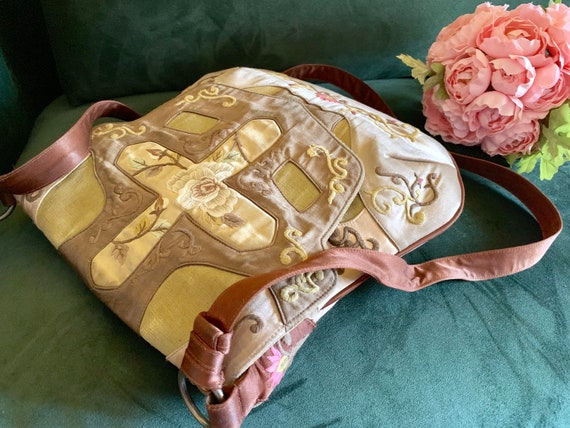 Floral Embroidery Purse Satin Silky Fabric Canvas… - image 3