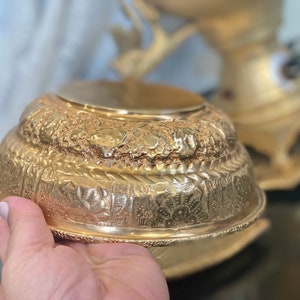 Antique Gold Brass Samovar Tray Bowl Persian Tea Serving Ancient Achaemenid Empire Art Warming Footed Repoussé Ornate Wedding Decor Rustic image 4