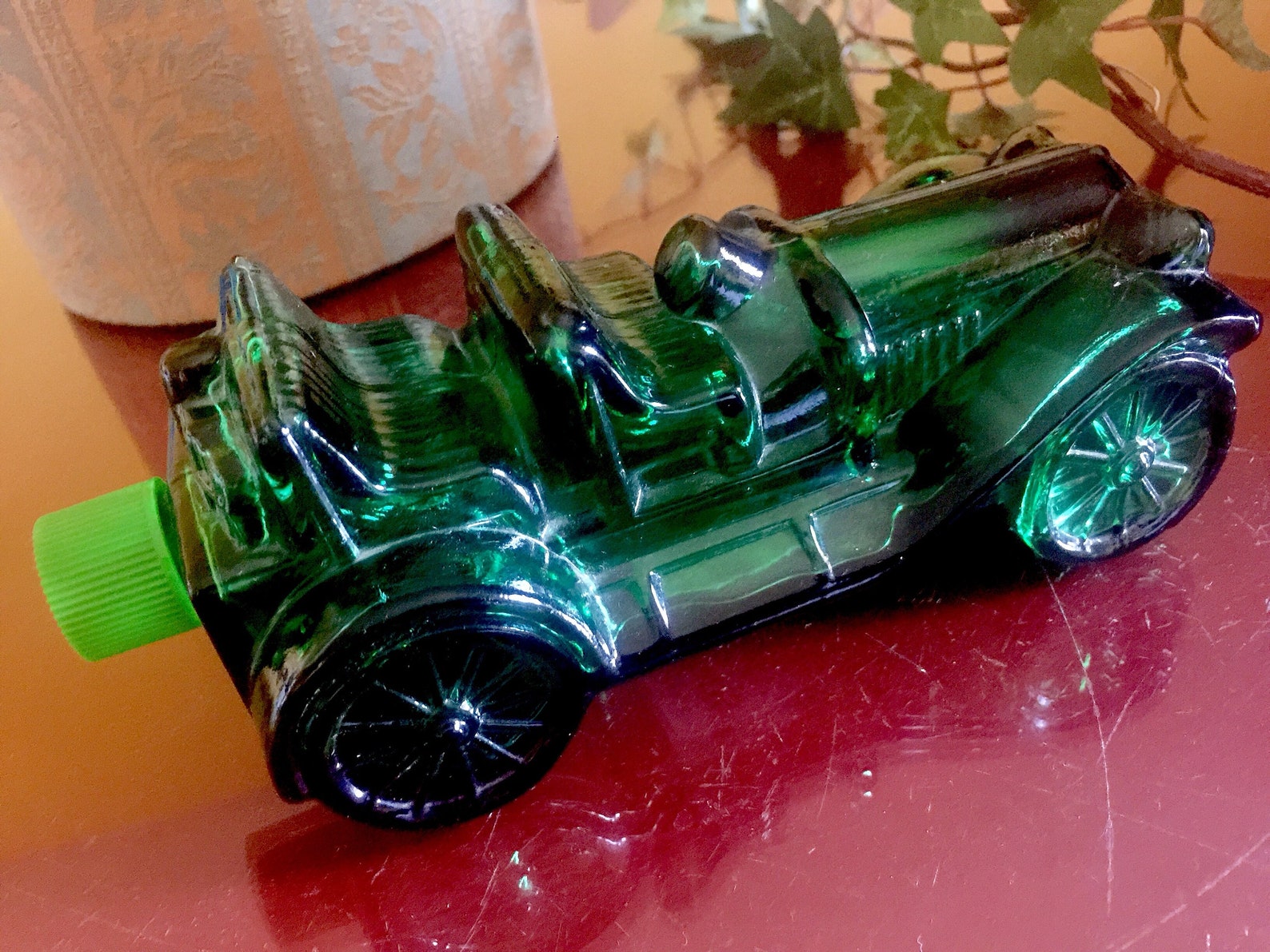 Green Art Glass Classic Car Bottle Cologne Avon 1970s Fragrance ...