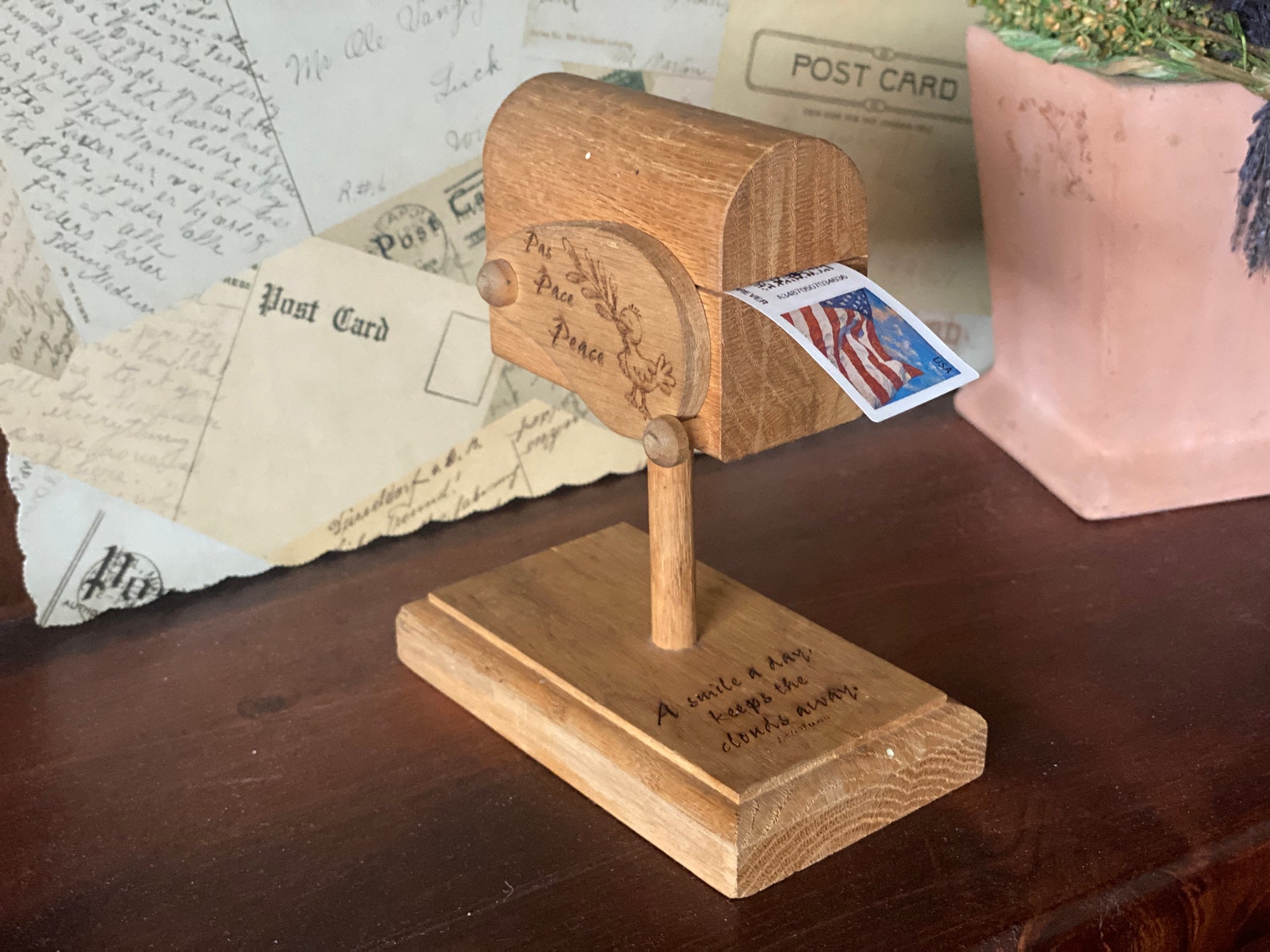 Rare Wood Mail Box Postage Stamp Holder Postbox Figurine Peace Etsy France