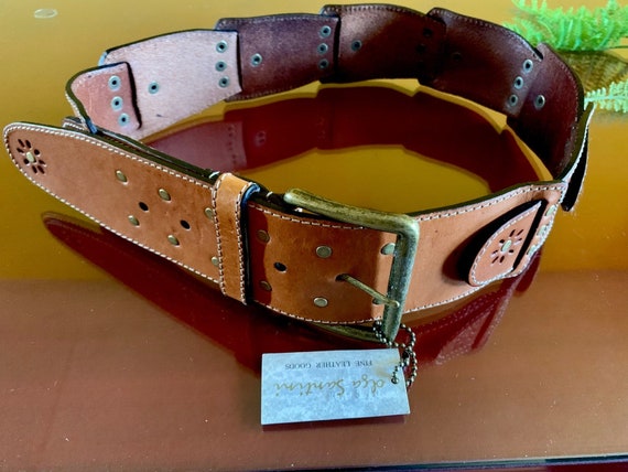 Olga Santini Tan Belt Genuine Leather Camel Brown Stud Metal