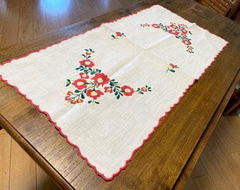 Mantel Bordado Con Flores En Color Rojo Oscuro, Burdeos Y Verde, Tela De Base Blanca, Acabado Con Borde Festoneado, Mantel De Boda Color Rubí, Mantel De Cocina Y Comedor - México