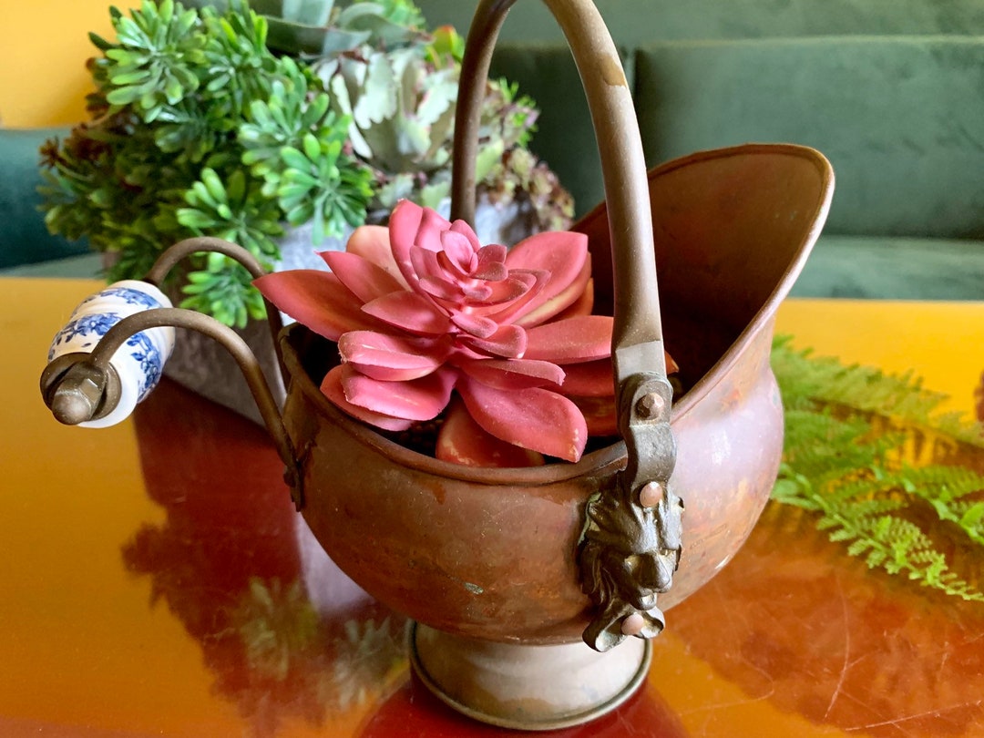 陶器製花柄バケツ 金属装飾付き