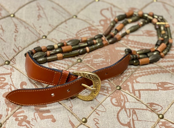 Tan Genuine Leather Belt Wood Beaded Tribal Accessories  display picture 3