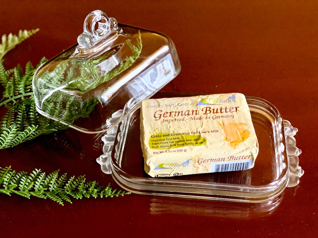 Mikasa Crystal Butter Dish Large Frosted Rosebud Lidded Vintage 1980 Breakfast Tableware