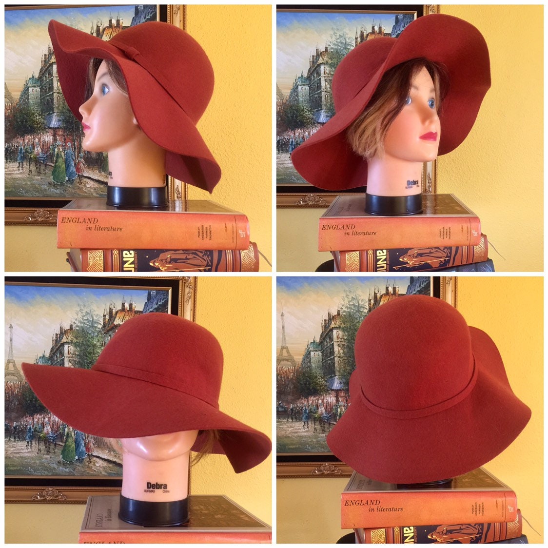 Wool Felt Floppy Hat Autumn Winter Round Orange Dark Green  display picture 3