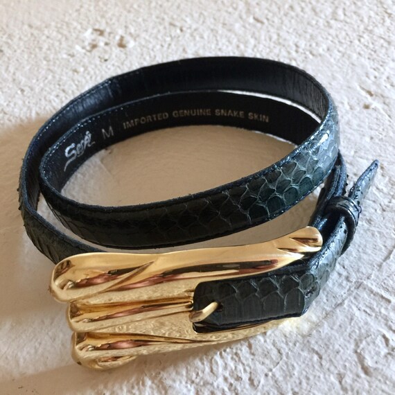 Emerald Green Snake Skin Belt Genuine Leather Real Thin  display picture 1