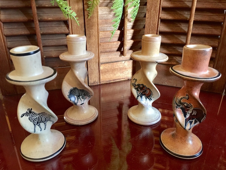 Safari Animals Stone Taper Candleholder Ethnic Tropical Rainforest Lion Zebra Elephant Wedding Gift Bridal Vanity Decor African Soapstone image 7