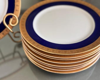 Cobalt Blue 24K Gold Dinner Plates Salad Bowls YAMASHIGE Japan