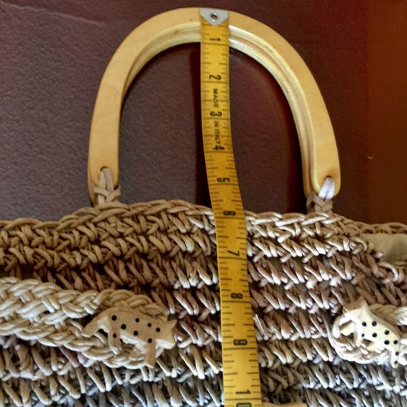 Safari Straw Purse Basket Weaved Animal Wooden Ha… - image 7