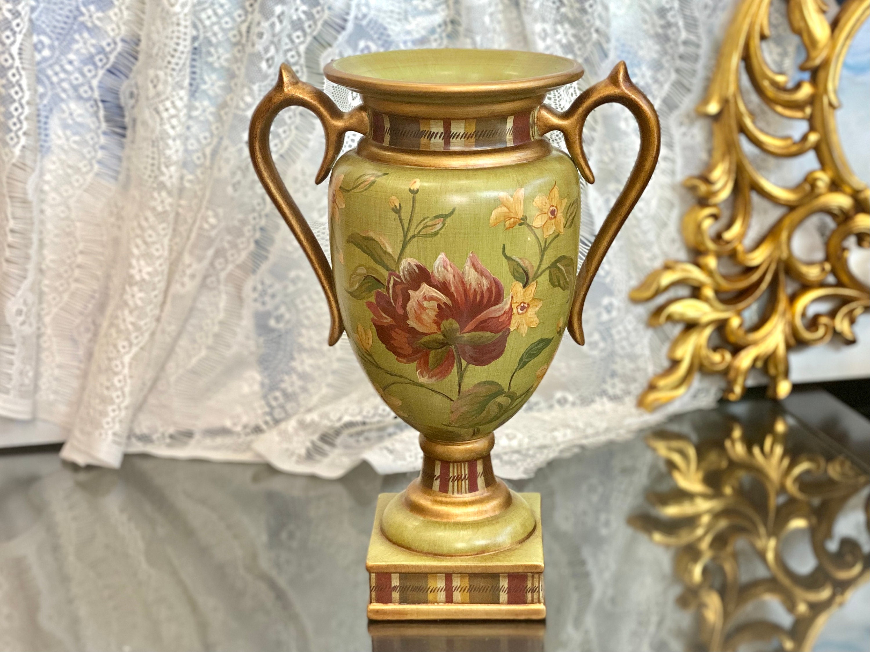 Vintage Home Decor Big Size Vase Baroque Flower Carved Table Vase 