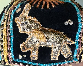 Vtg Kalaga Embroidered Elephant Tapestry Cap‎ Beaded Sequin Black Velvet Mynamar il_340x270.3844789734_jcac.jpg main image 4