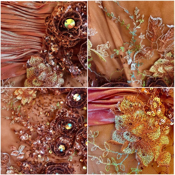 Copper Jeweled Formal Maxi Mermaid Dress Boho Bro… - image 5