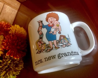 New Grandma Ceramic Coffee Mug Jim Benton Retro Tea Cup Gift for Mom Cartoon Art Photograph New Baby Reveal Party Grandparents Novelty