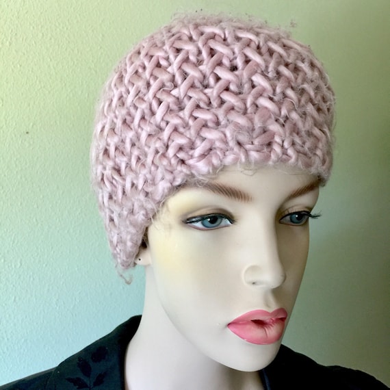Pastel Pink Dusty Rose Crochet Hat Knitted Beanie