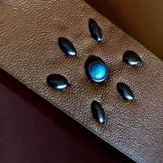 Light Brown Belt Faux Leather Costume Turquoise Bead Studded  display picture 2