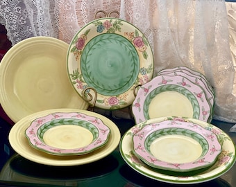 Floral Garden Salad Plate Set Vintage Romance SALUTE Ceramic Soup Bowl Serving Pastel Farmhouse Woodland Table Country Cottage Nature Gift