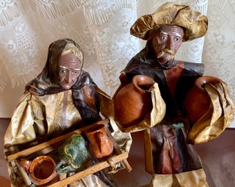 Handmade Mexican Paper Mache Statue Doll Xalisco Mexico Jalisco Folk Art Village Peasant Woman Figurine Costume Ethnic Decor Latina Grandma