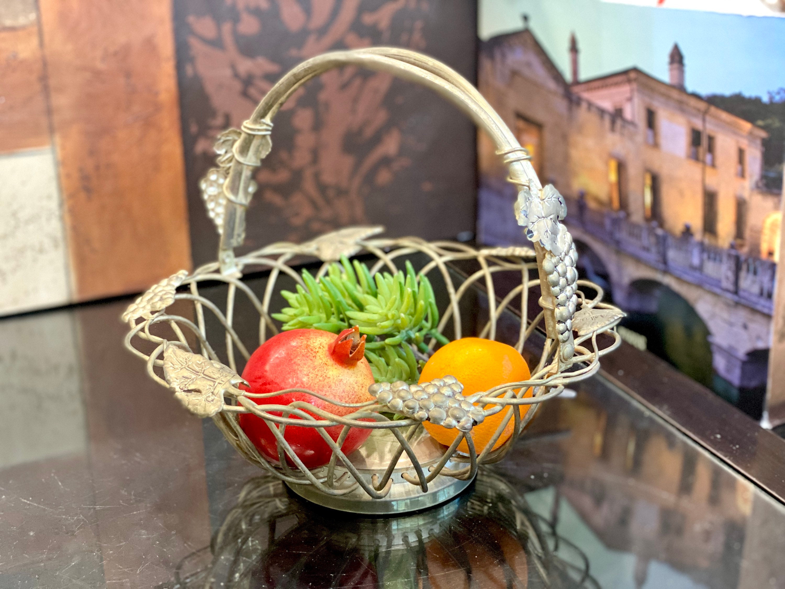 Silverplated Basket Grape Vines Godinger Metal Wire Fruit Bowl