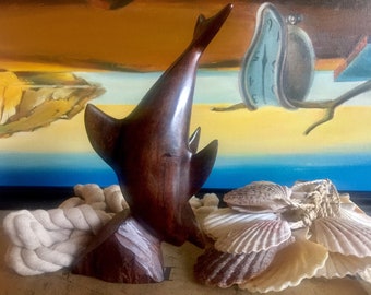 Ironwood Dolphin Nautical Statue Fish Hand Carved Cabin Beach House Coastal Wedding Decor Wooden Figurine Sea Animal Gift Ocean Themed Party