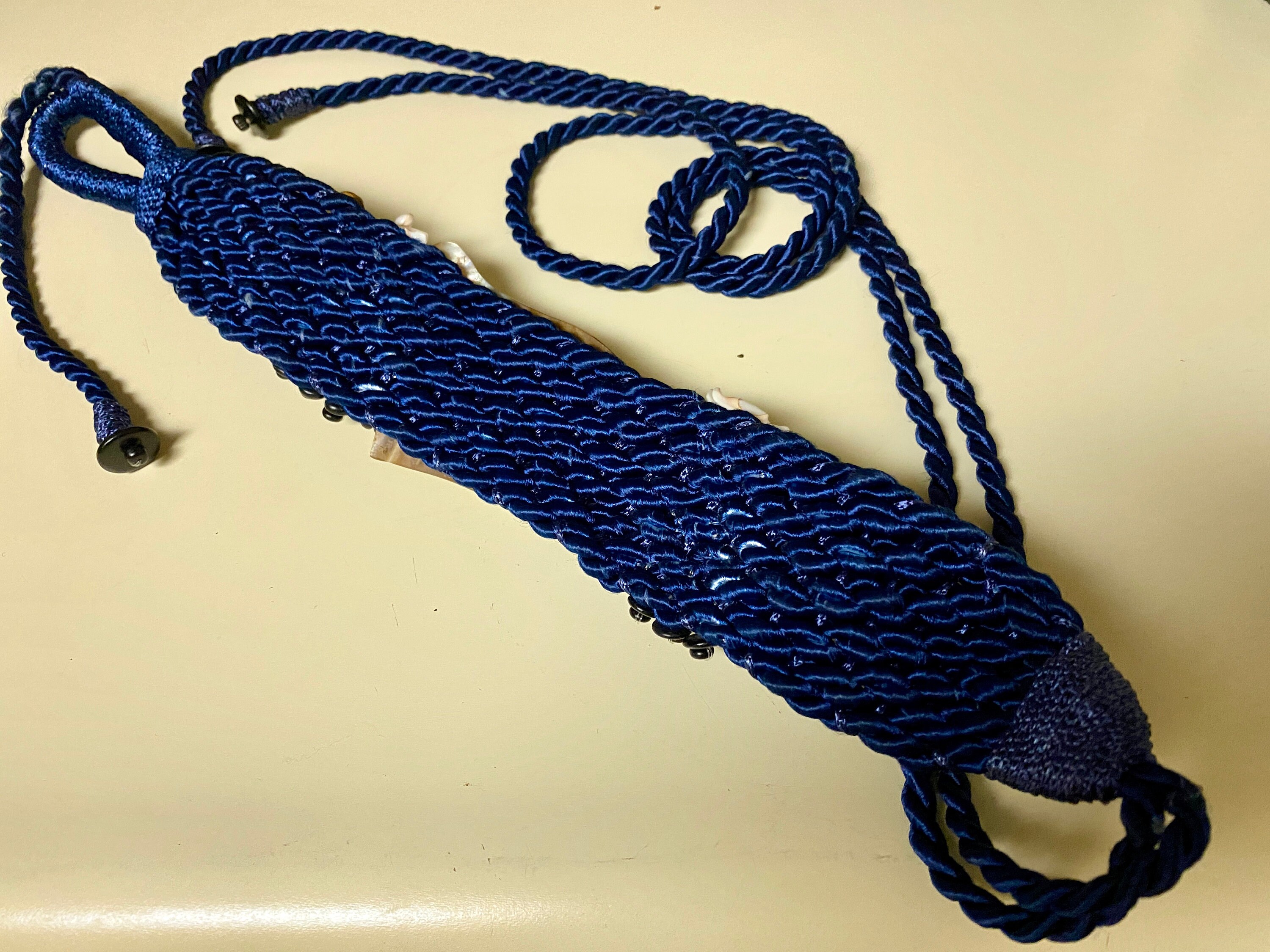 Vintage Macrame Tie Belt Abalone Shell Beads Boho Hippie Mermaid Coastal 569 Vintage macrame belt – Holy Thrift main image 4